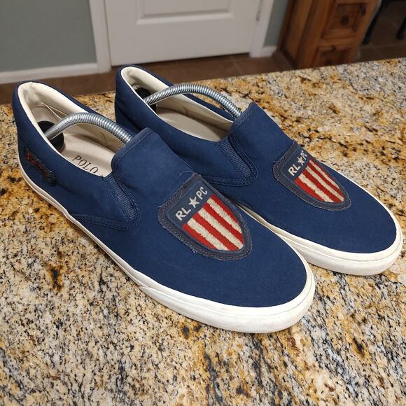 Polo Ralph Lauren Thompson Low Top Sneakers USA RL PC Flag Blue Mens Size 12D - Picture 2 of 12